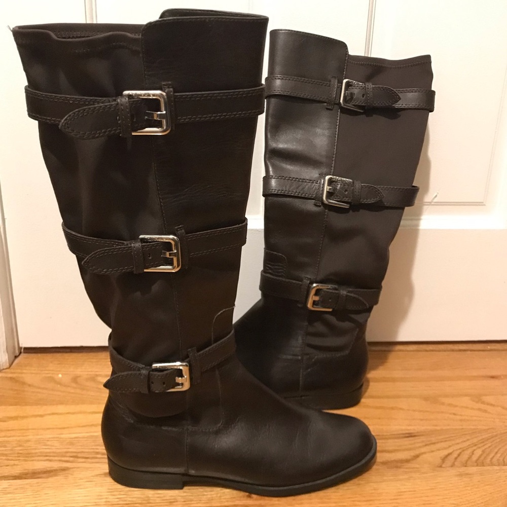 CALVIN KLEIN Hillary Brown Leather Buckle Riding